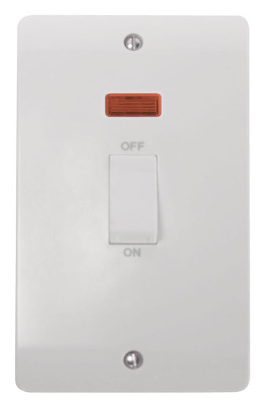 CLICK MODE 45A 2 GANG DP SWITCH WHITE ROCKER WITH NEON