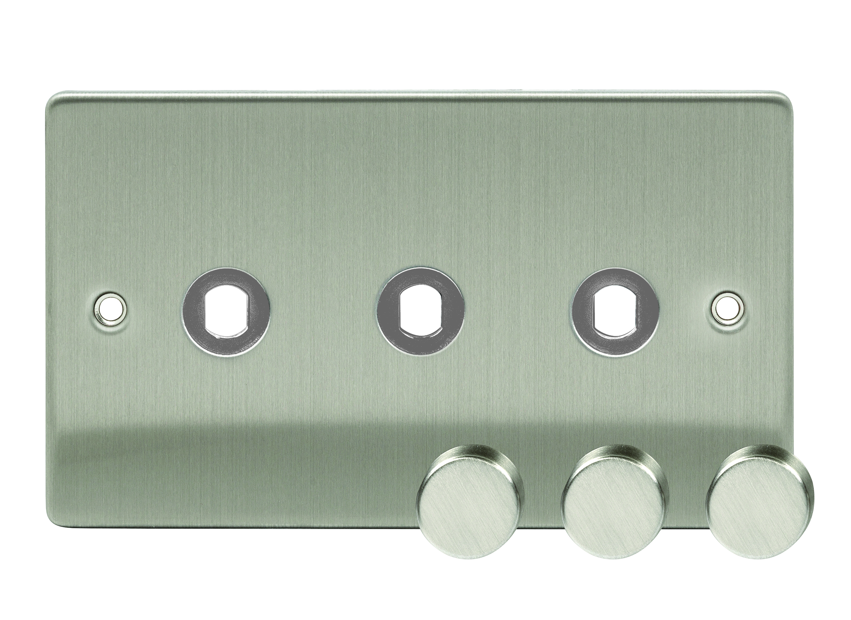 PREMIUM EDGE S BRUSHED CHROME 3 GANG DIMMER PLATE & KNOB 