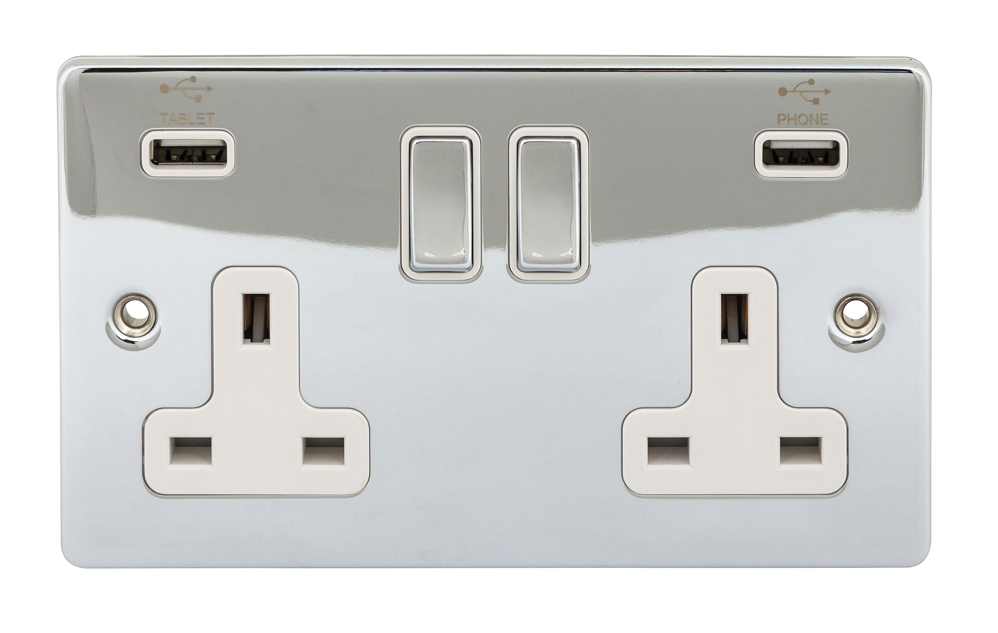 NIGLON PREMIER EDGE POLISHED CHROME USB 2 GANG SOCKET