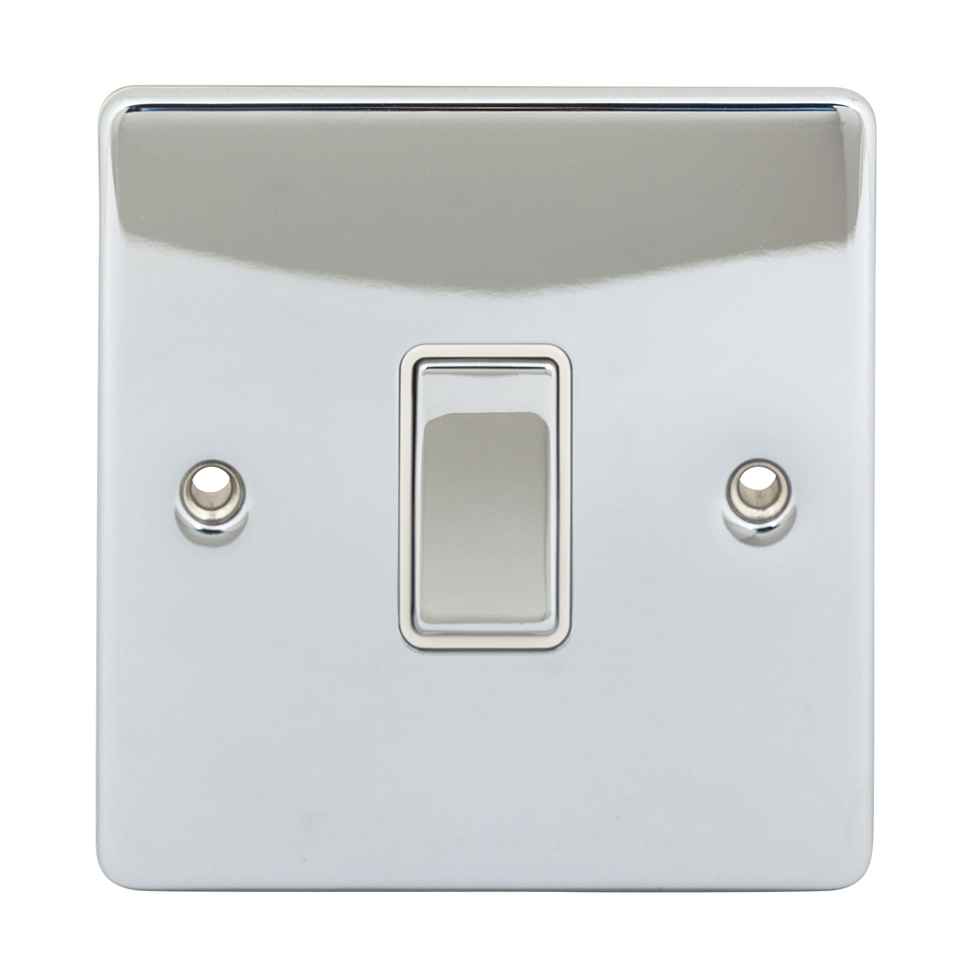 NIGLON POLISHED CHROME 20A DOUBLE POLE SWITCH, WHITE INSERT