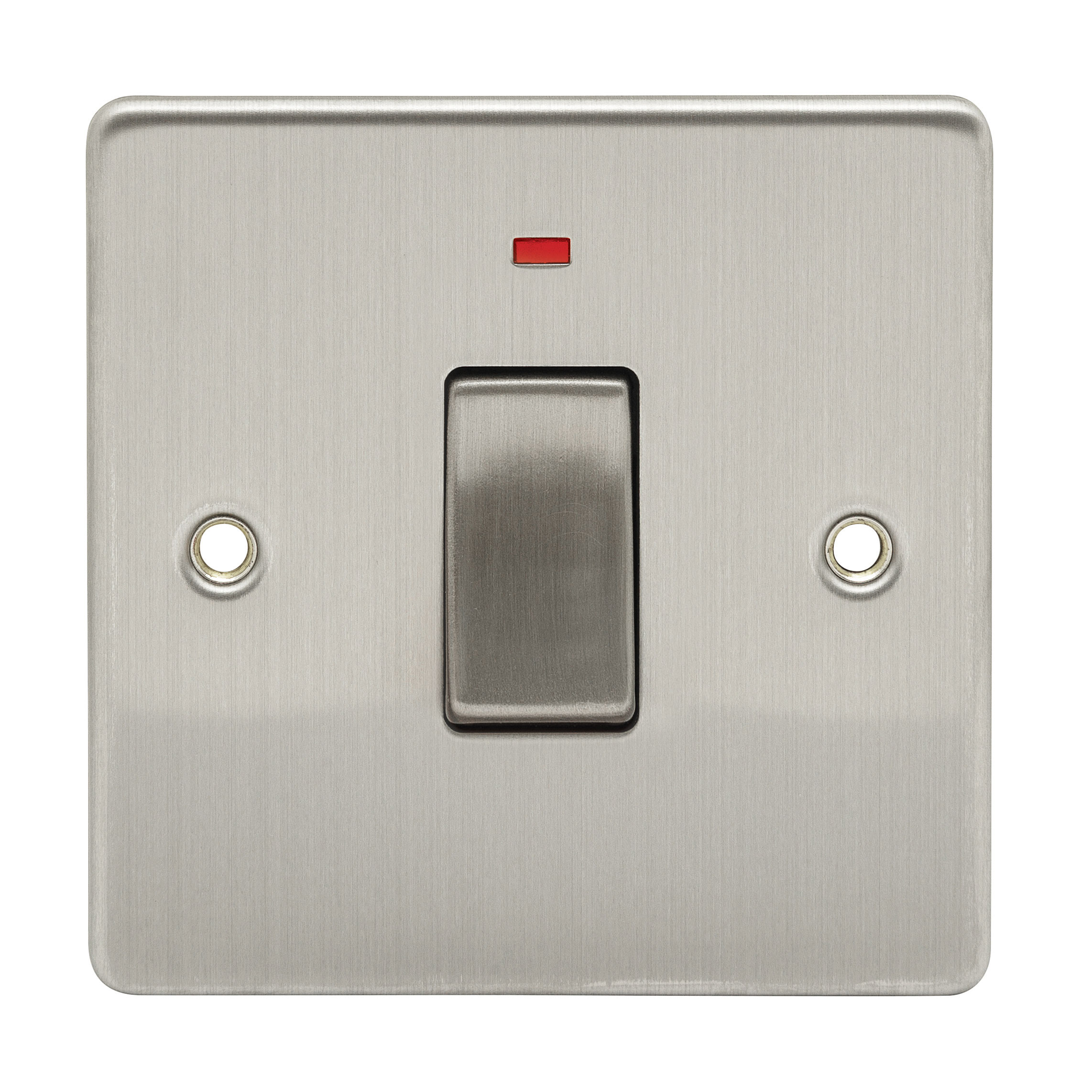 NIGLON PREMIUM EDGE S BRUSHED CHROME 45A DP SWITCH METAL ROCKER WITH LED SINGLE PLATE