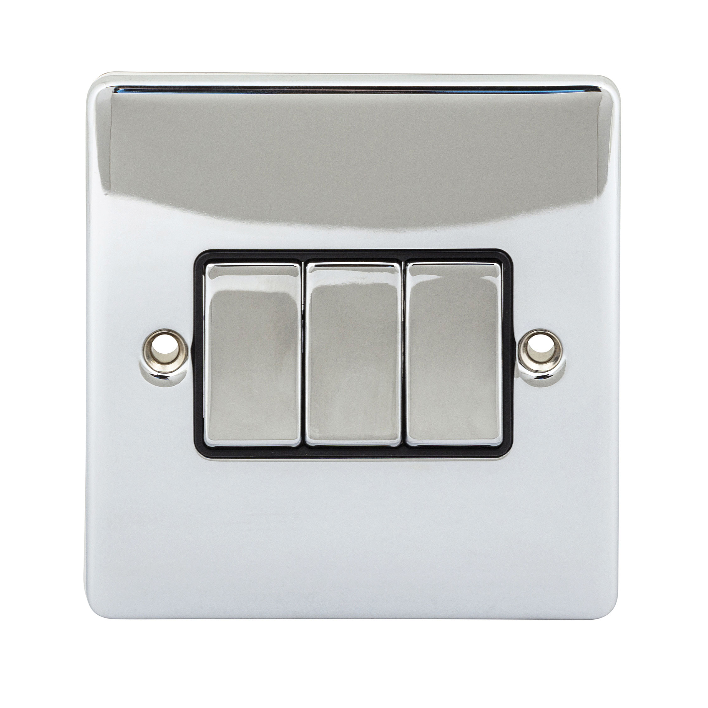 NIGLON PREMIER EDGE 3 GANG 2 WAY SWITCH POLISHED CHROME