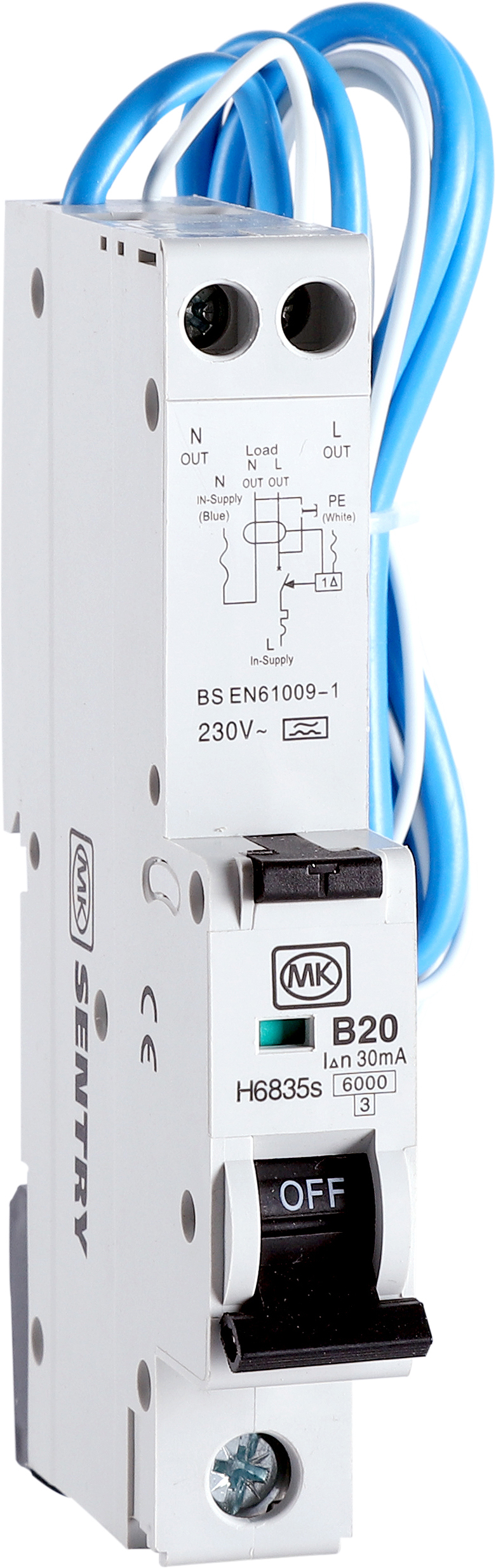 MK SENTRY RCBO 20A 30MA SINGLE MODULE B CURVE, TYPE A