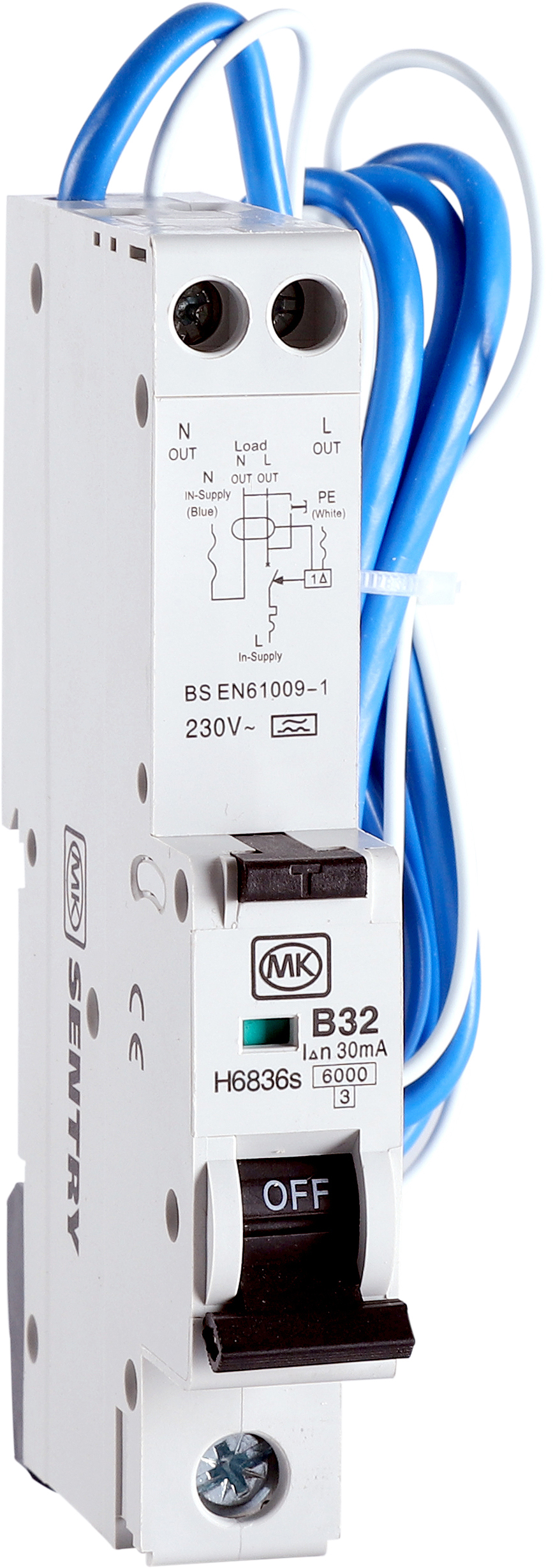 MK SENTRY RCBO 32A 30MA SINGLE MODULE B CURVE, TYPE A