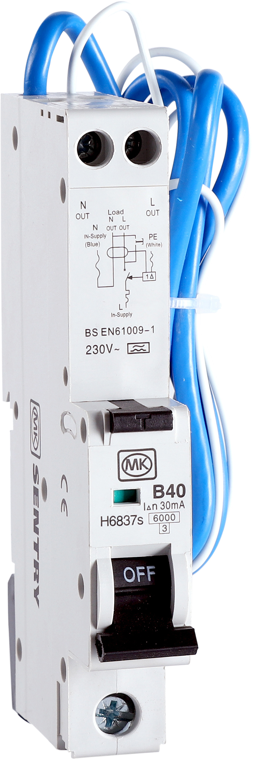 MK SENTRY RCBO 40A 30MA SINGLE MODULE B CURVE, TYPE A