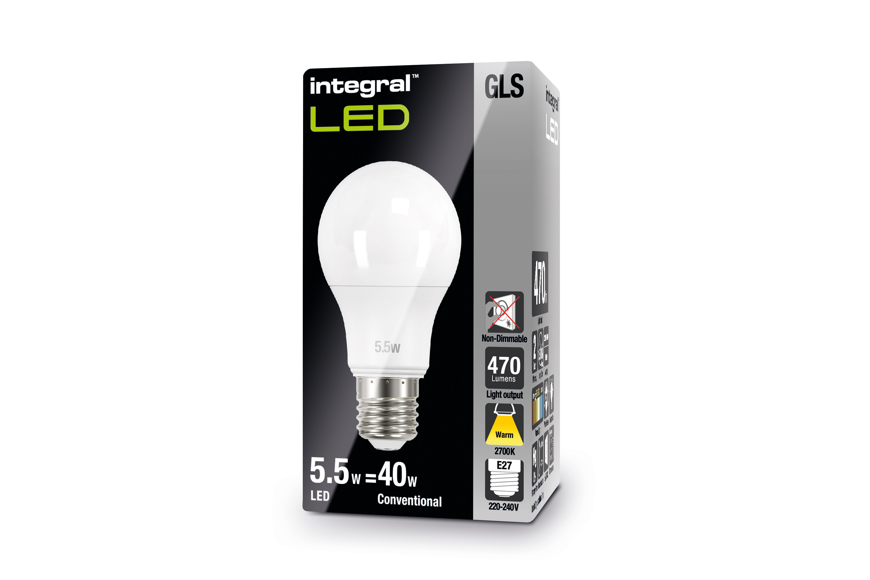 INTEGRAL GLS LED E27 5.5W 2700K NON-DIMMABLE FROSTED GLASS