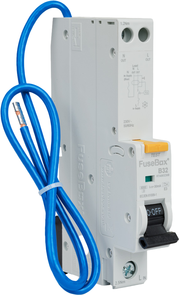 FUSEBOX 32A B CURVE RCBO 30MA 6KA
