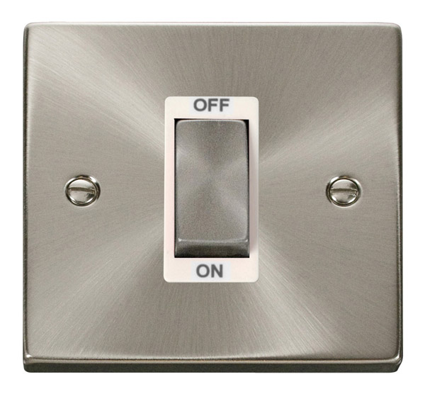 CLICK DECO 1 GANG 45A DP SWITCH VICTORIAN SATIN CHROME WHITE