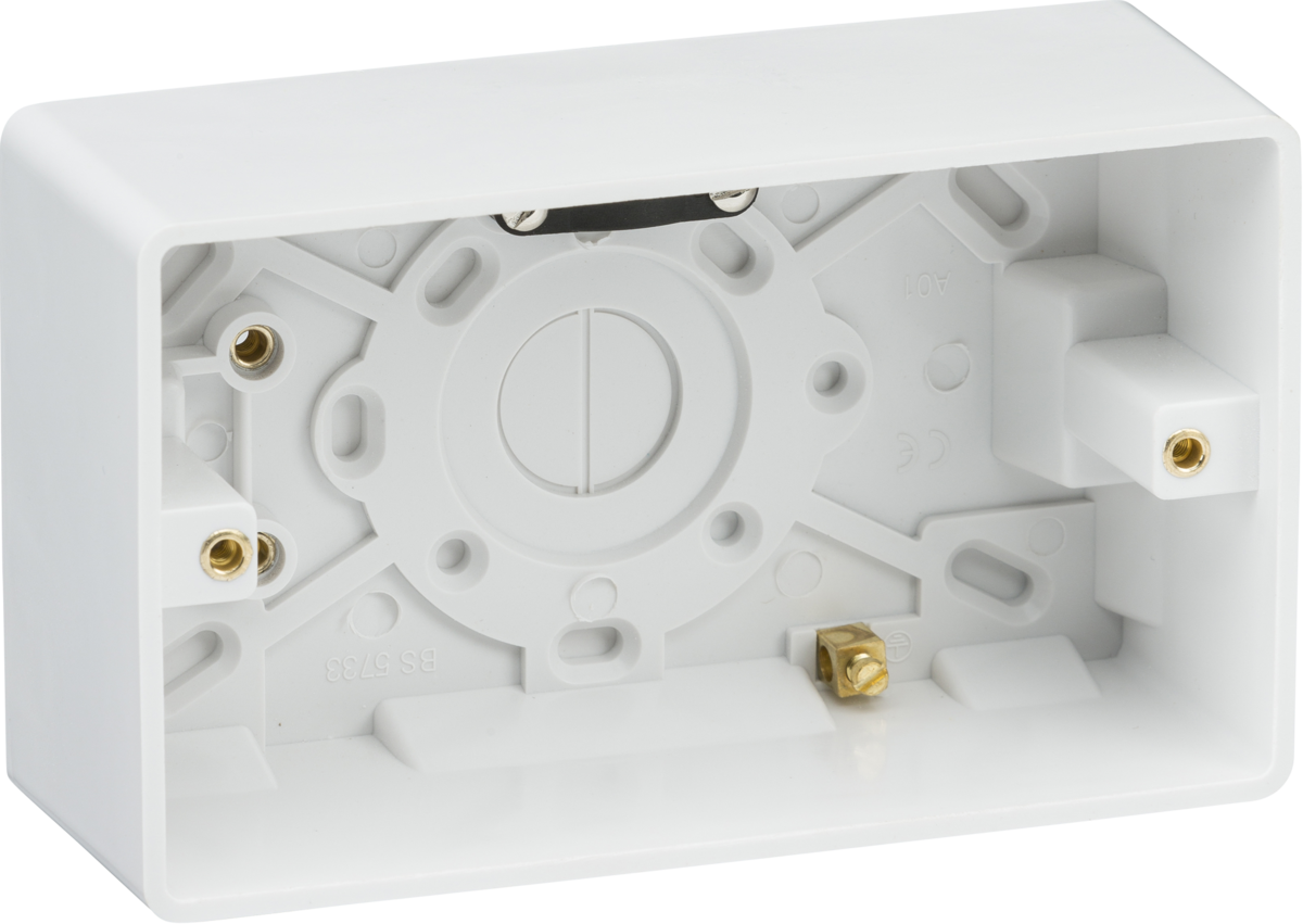 CURVED EDGE DOUBLE 47MM PATTRESS BOX WITH EARTH TERMINAL +CABLE  