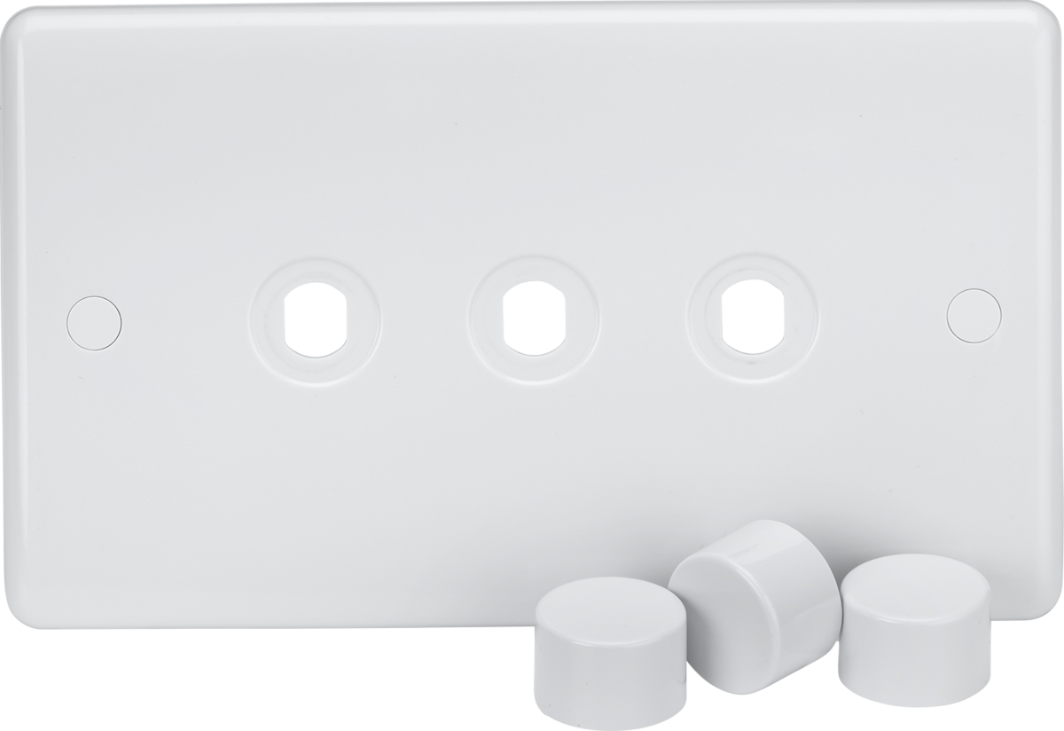 KNIGHTSBRIDGE 3 GANG DIMMER PLATE WITH KNOBS