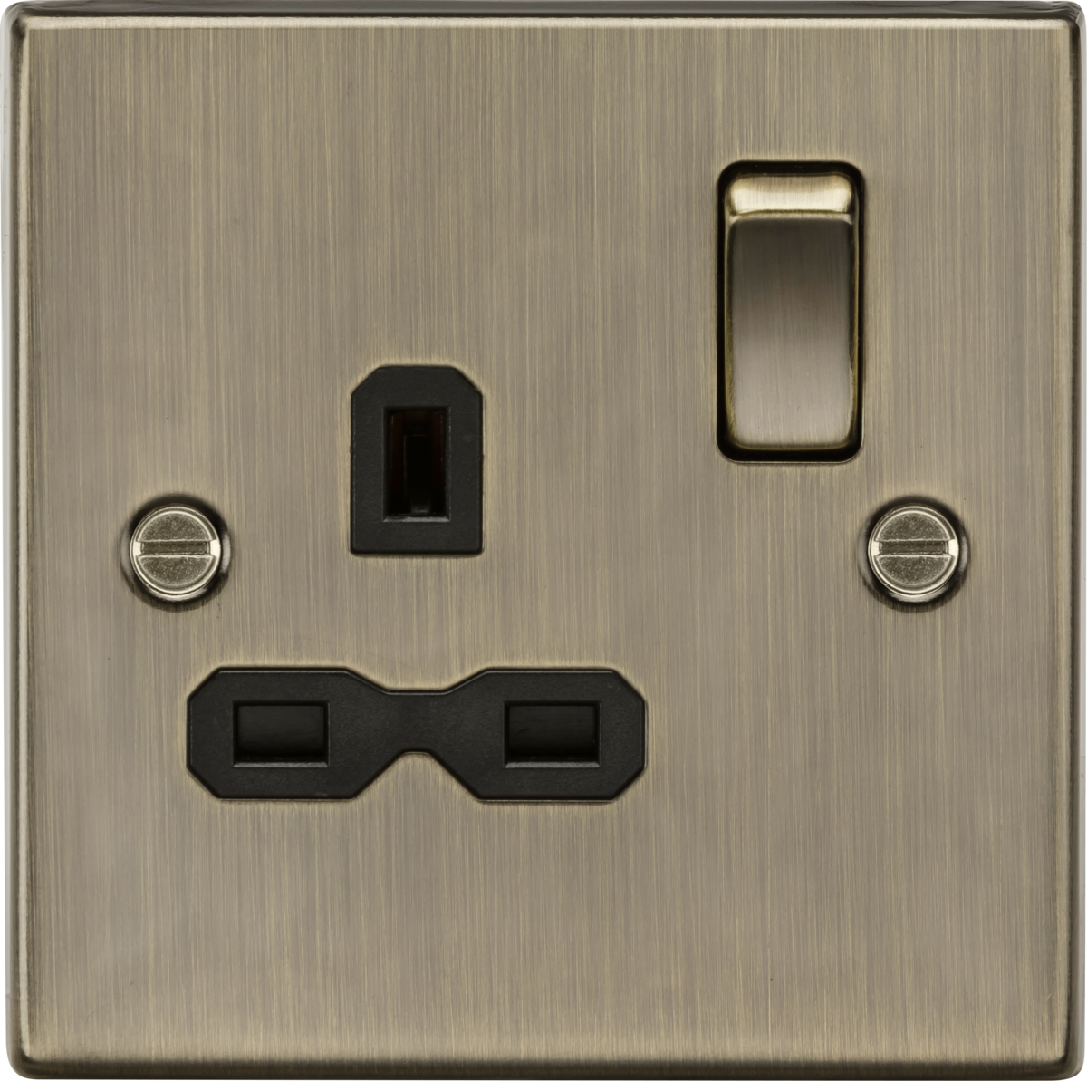 KNIGHTSBRIDGE SQUARE EDGE ANTIQUE BRASS 13A 1G DP SWITCHED SOCKET