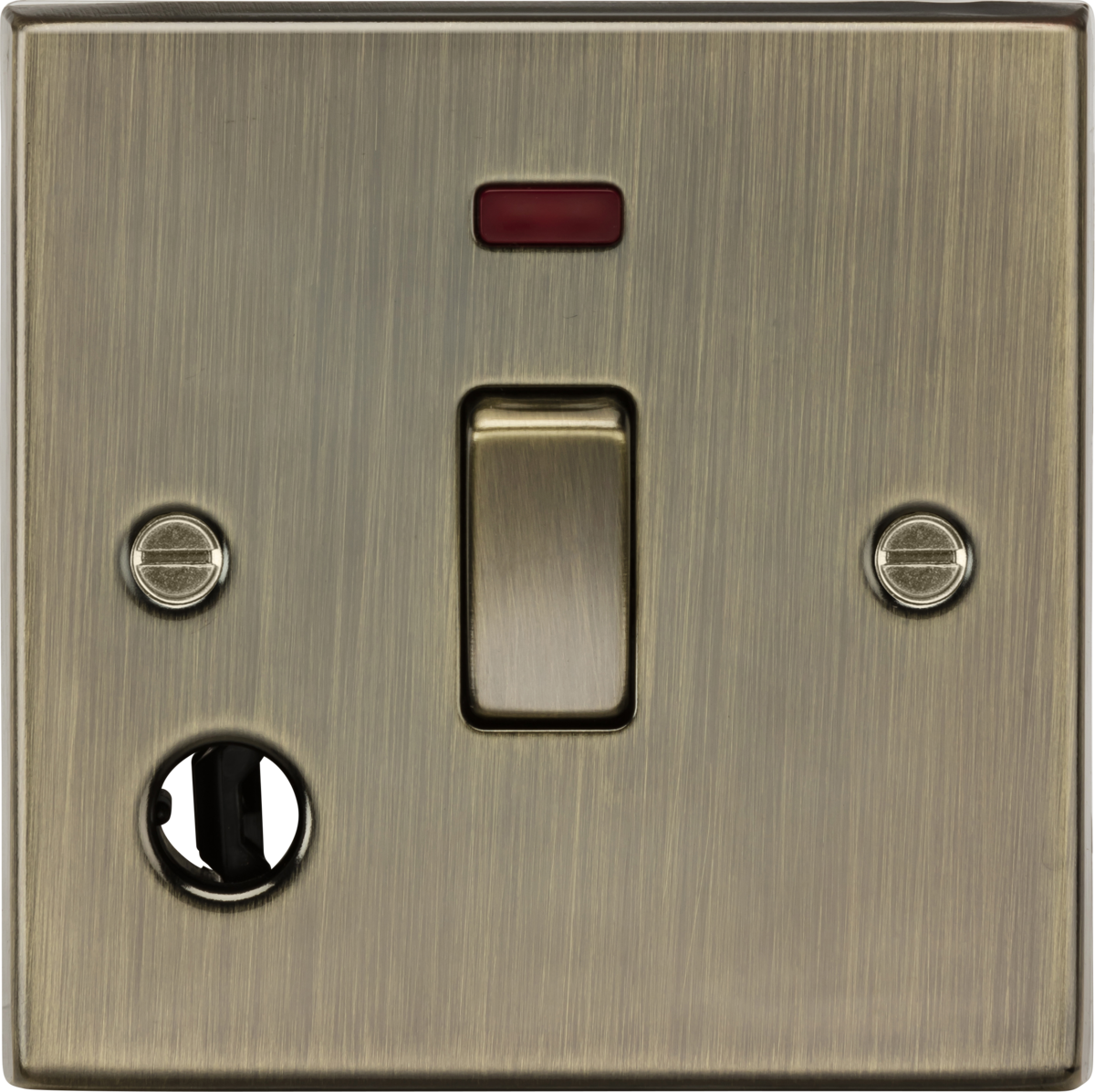 KNIGHTSBRIDGE SQUARE EDGE ANTIQUE BRASS 20A DP SWITCH + NEON + FLEX OUTLET