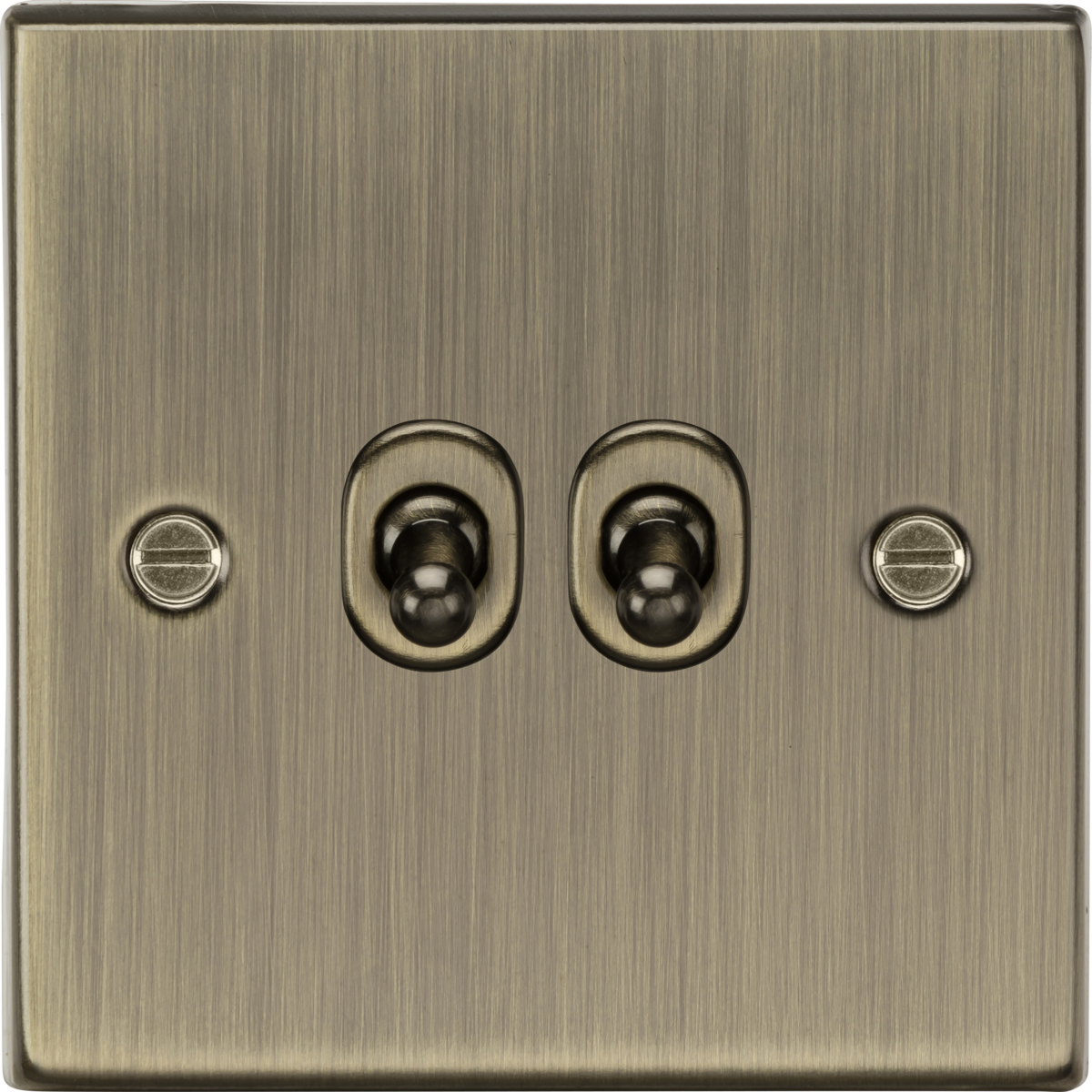 KNIGHTSBRIDGE SQUARE EDGE ANTIQUE BRASS 10A 2G 2 WAY TOGGLE SWITCH