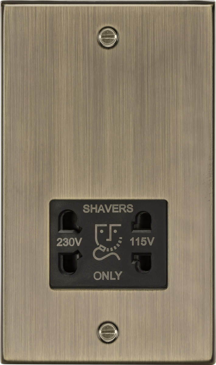 KNIGHTSBRIDGE SQUARE EDGE ANTIQUE BRASS DUAL VOLTAGE SHAVER SOCKET 