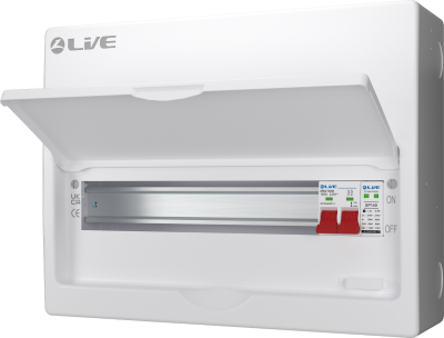 LIVE SRN,16 MODULE, 13 USEABLE WAY CONSUMER UNIT WITH SPD & DOUBLE POLE BUSBAR - NO FLYLEADS