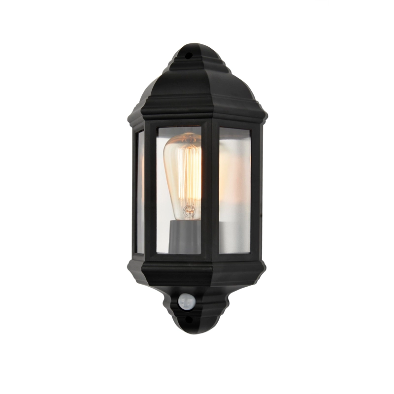 COAST RANGE ATHENA HALF LANTERN C/W PIR, BLACK POLYCARBONATE, E27 GLS, CLASS 2