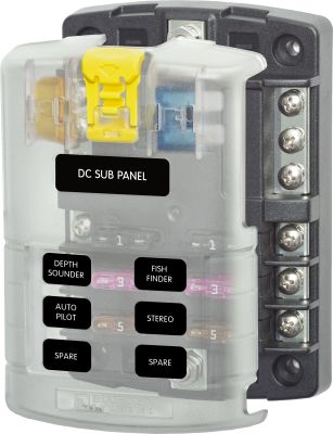 BLUE SEA SYSTEMS ST BLADE FUSE BLOCK - 6 CIRCUITS WITH GROUNDING & COVER