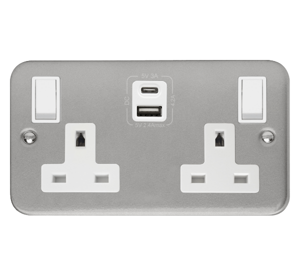 CLICK METAL CLAD 2G SOCKET WITH 1 X TYPE A & TYPE C USB