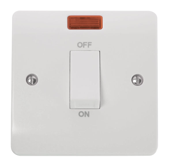 CLICK MODE 45A 1 GANG DP SWITCH WHITE ROCKER WITH NEON