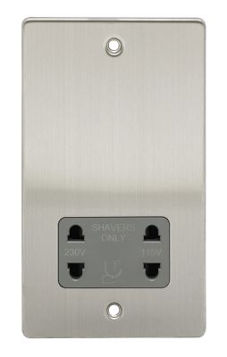 NIGLON PREMIUM EDGE BRUSHED CHROME GREY INSERT DUAL VOLTAGE SHAVER SOCKET 