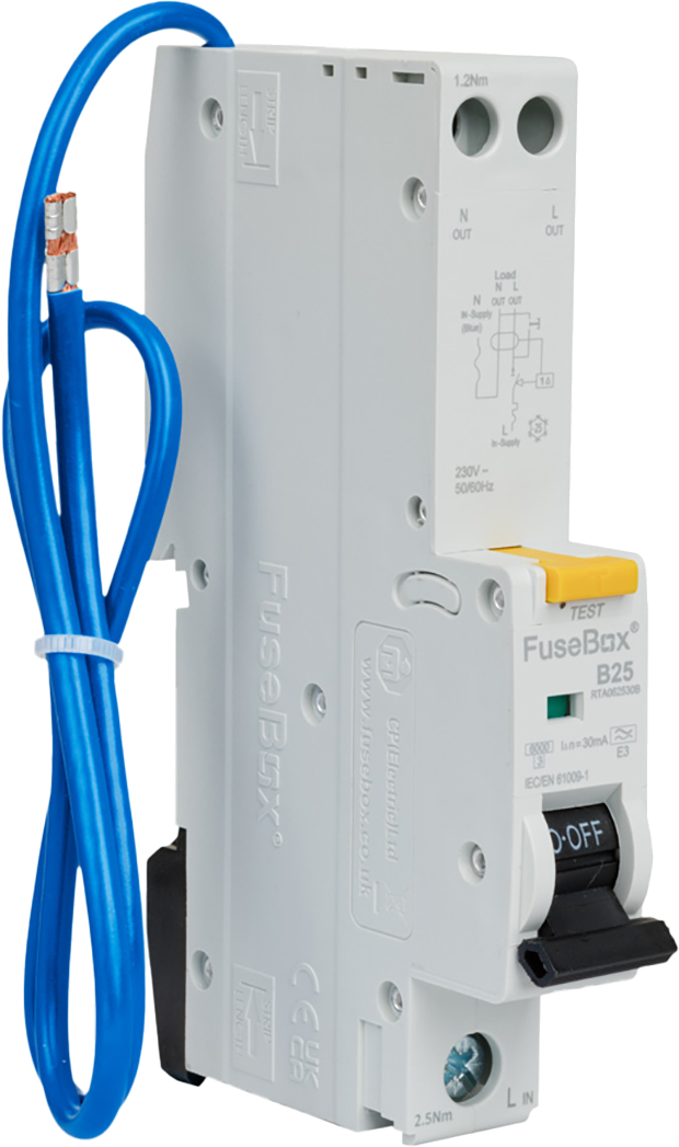 FUSEBOX 25A B CURVE RCBO 30MA 6KA