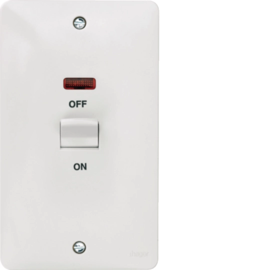 HAGER SOLLYSTA 50A DOUBLE POLE 2 GANG SWITCH (VERTICAL) WITH LED INDICATOR 