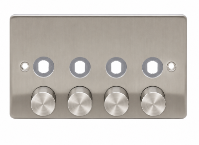 PREMIUM EDGE S BRUSHED CHROME 4 GANG DIMMER PLATE AND KNOBS