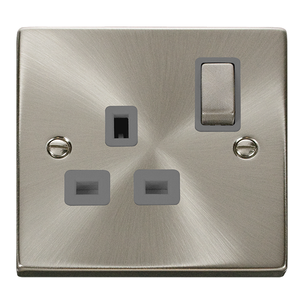 CLICK DECO 13A 1 GANG SWITCHED SOCKET VICTORIAN SATIN CHROME GREY