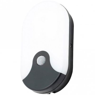 COAST RANGE TURUS OVAL 15W LED BULKHEAD C/W PIR, BLACK POLYCARBONATE/OPAL DIFFUSER, IP65, CLASS 2 