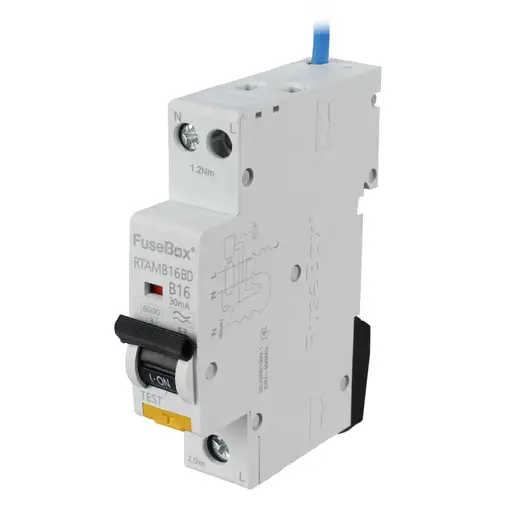 FUSEBOX 6A B CURVE MINIATURE RCBO 30MA 6KA TYPE A, BI DIRECTIONAL