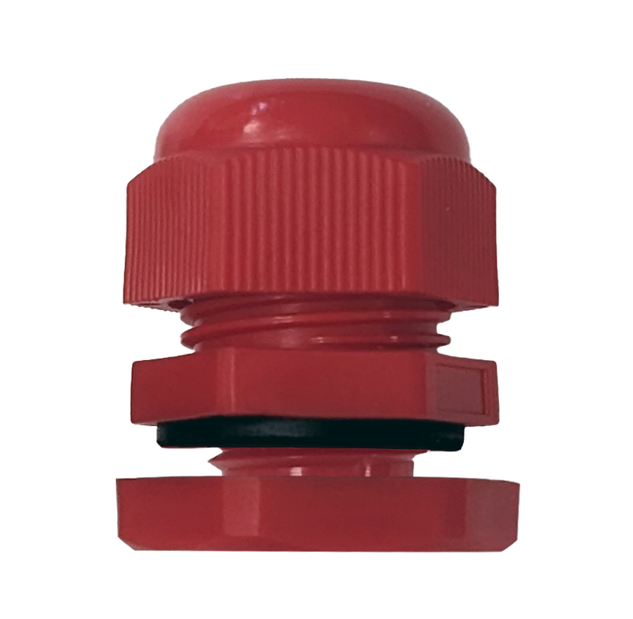 RED 20MM  LARGE HOLE COMPRESSION GLAND IP68 - TO SUIT CABLE DIA 10-14MM 