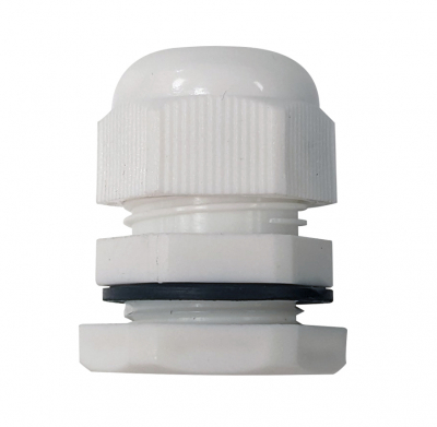 WHITE 20MM  LARGE HOLE COMPRESSION GLAND IP68 - TO SUIT CABLE DIA 10-14MM 