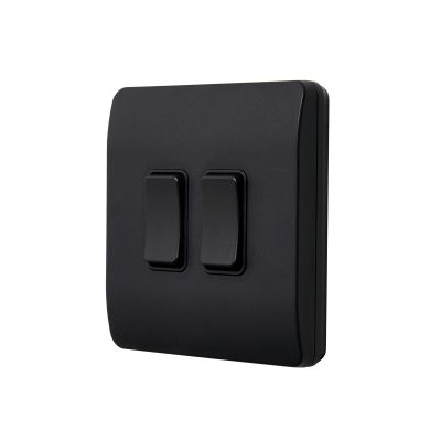 FORUM KINETIC 2 GANG BLACK SLIMLINE SWITCH, IP20